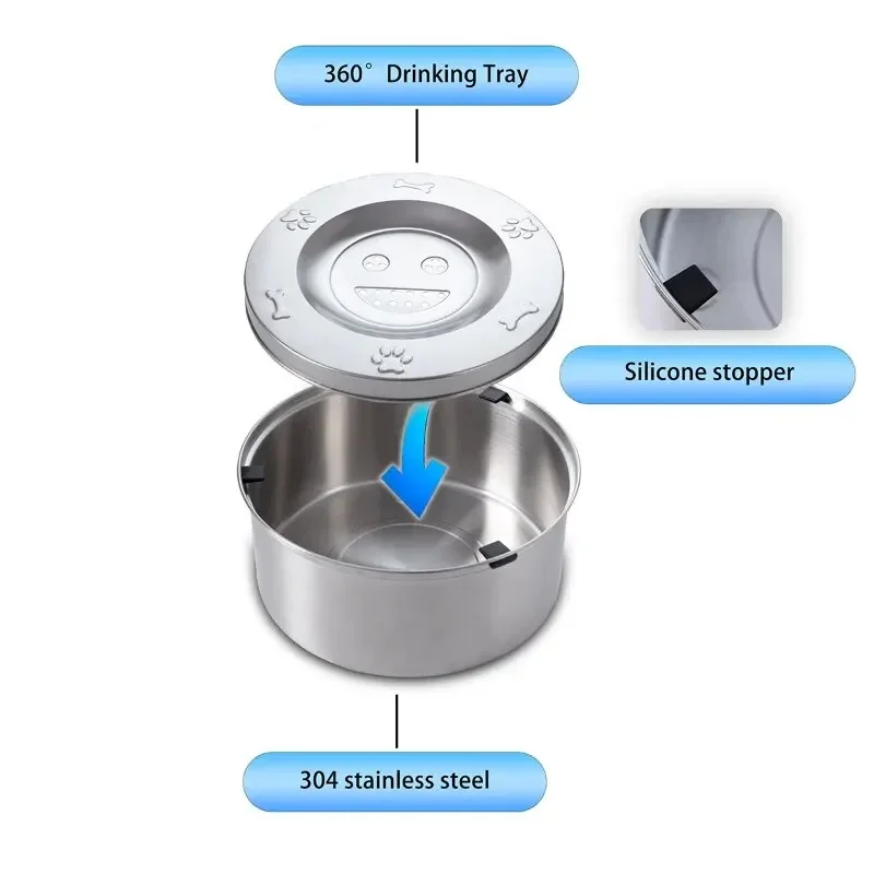 Big Capacity Stainless Steel Dog Floating Bowl, No Spill Anti-Splash Dog Water Dispenser, Non-Slip Dog Cat Pet Water Feeder Bowl 2
