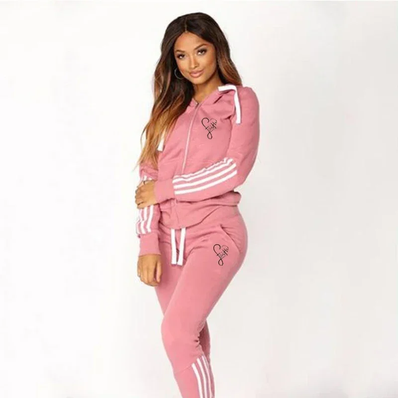 Fashion Ladies Printed Hoodies   Long Pants Two Pieces Set Autumn Winter Women Tracksuits Jogging Sports Wear Suit