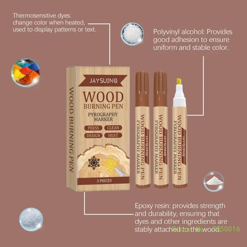 3Pieces Burning Marker Burning Pen Pyrography Marker Easy to Use Crafting Pen for Wood Painting