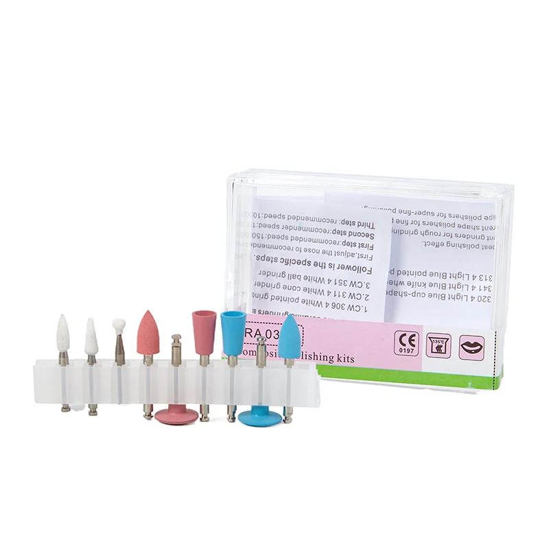 

9pcs/Box Dental Composite Polishing Kit Porcelain Polisher Teeth Polishing Burs Silicone Grinding Heads For Low Speed Handpiece