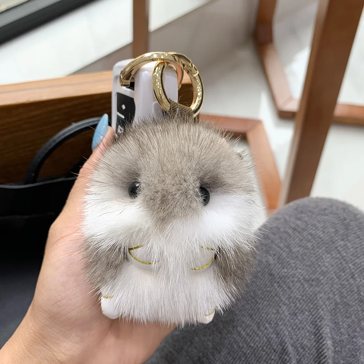 8cm Cute Mini Hamster Pendant Keychain Children Luxury Real Mink Fur Doll Toy Bag Car key Charms Ornament Keyring Trinket Gifts