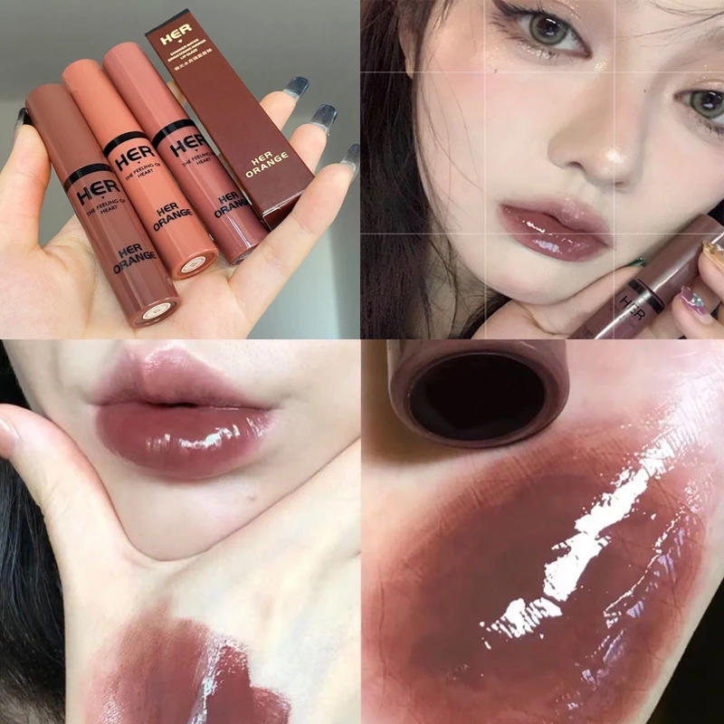 Mirror Nude Brown Glass Liquid Lipstick Water Light Lip Gloss Waterproof Lip Glaze Lasting Women Sexy Red proof_voghion.com
