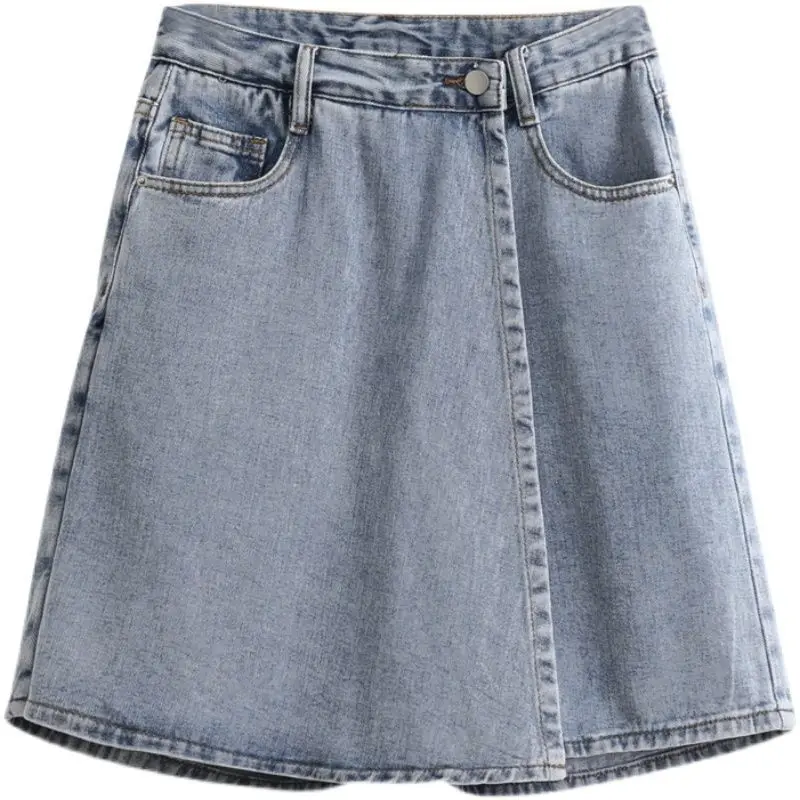 Shorts Skirts Women Summer High-Waisted Denim Short Korean Fashion Versatile Solid Baggy Large Size Blue Straight Wide-Leg Pants