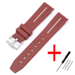 Durable 20mm Curved End Rubber Watch Strap - Waterproof Sports Watchband - 20mm (Wine red wh line)