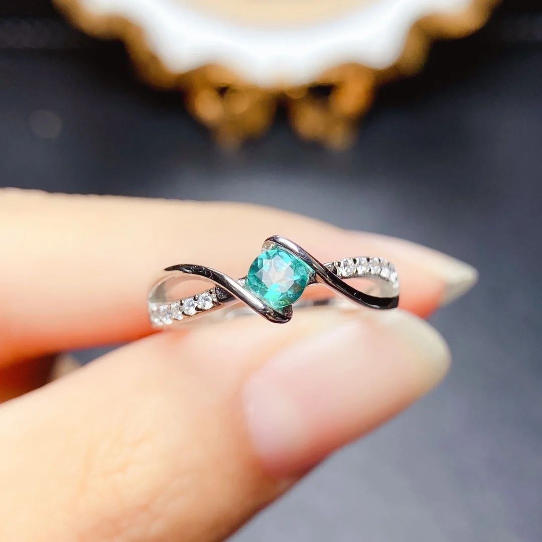 

Green Paraiba Twisted Band Ring 925 Sterling Silver Natural Paraiba Topaz Twist Ring Engagement Promise Ring For Women