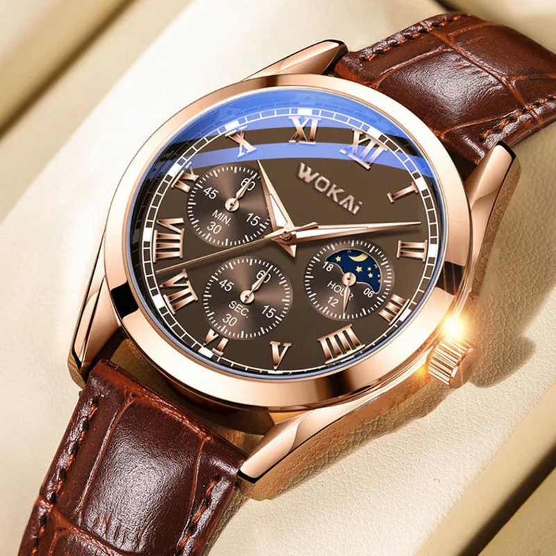 Men Watches Mens Business PU Leather Quartz Watch Gifts For Male Calendar...