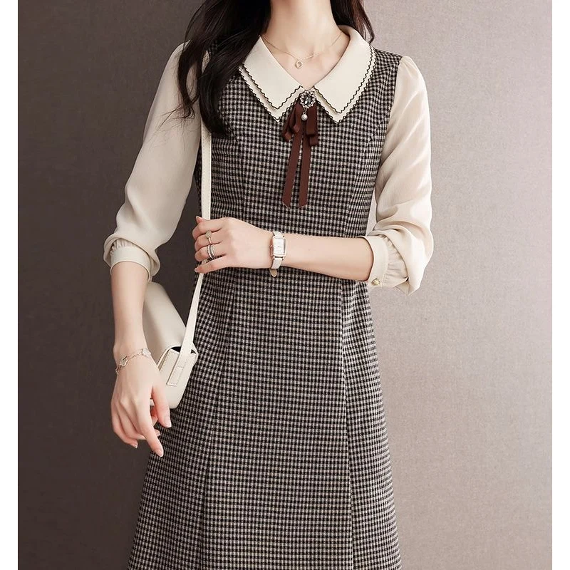 Spring Autumn New Turn-down Collar Long Sleeve Fake Two