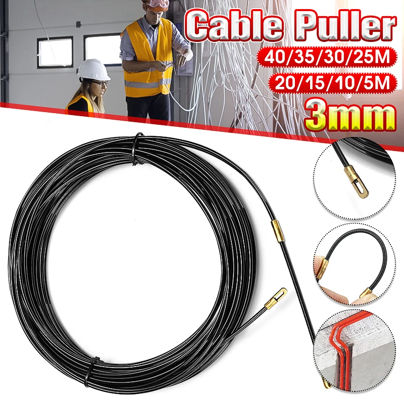 3mm Cable Guide Push Puller Nylon Fiberglass Electric Cable Gland Rodder Fish Tape Wall Wire Puller Conduit 5/10/15/20/25/30/40M
