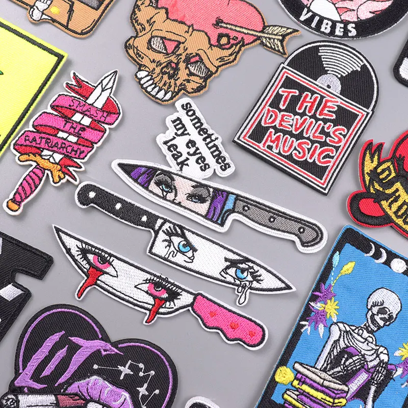 KnivesEmbroideryPatchIronSewOnPatchesOnClothesFusiblePatch