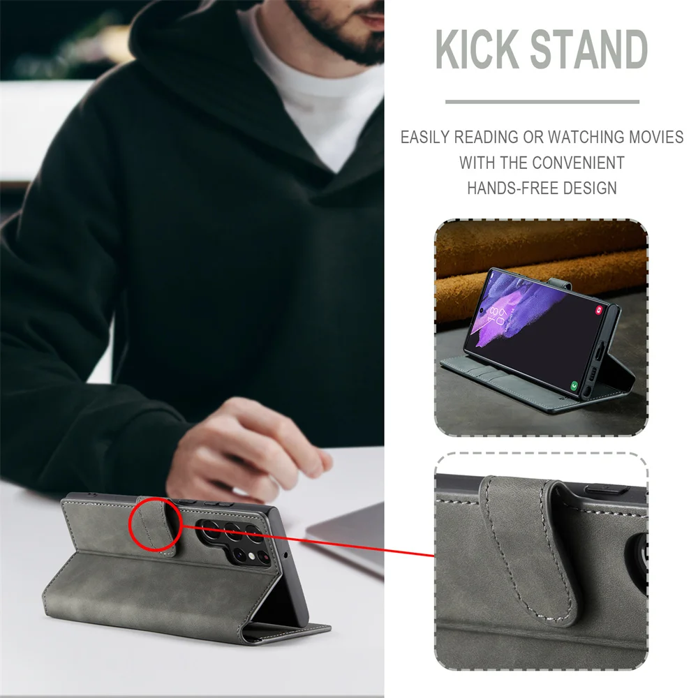 Luxury Retro Leather Wallet Case with Magnetic Clasp Flip Cover