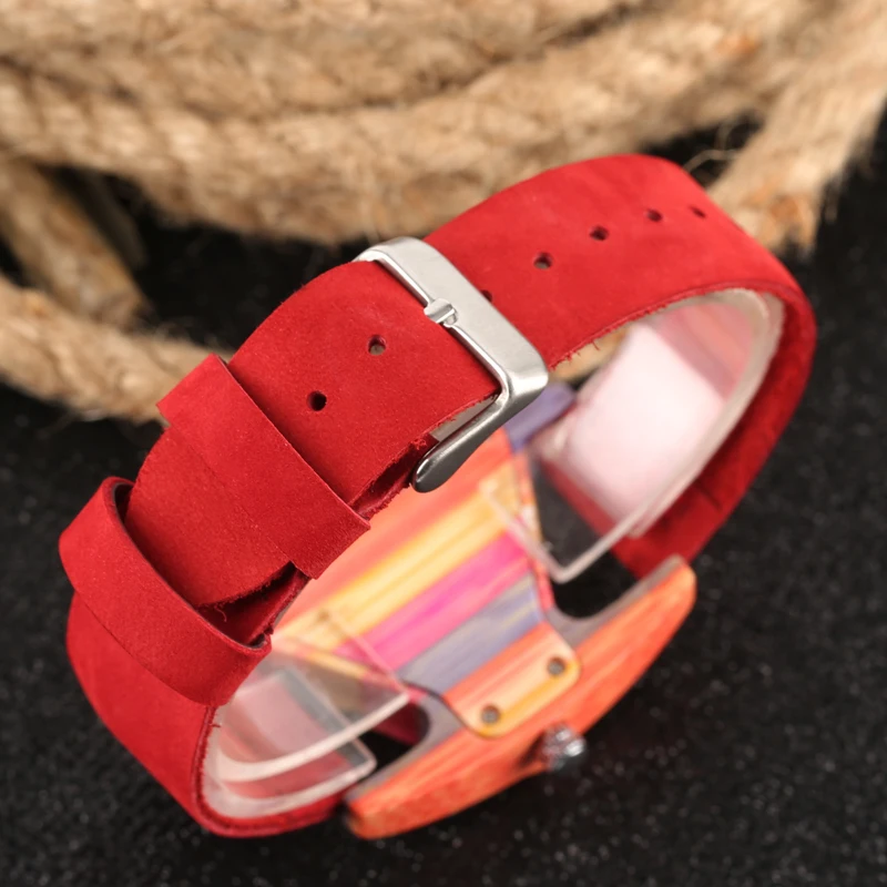 Unique Wood Watch Women Quartz Timepieces Genuine Leather Wristband Elegant Lady Watches Gifts for Female Reloj Dropship