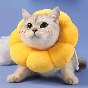 Cute Adjustable Cat Recovery Collar – Flower Cone After Surgery 1