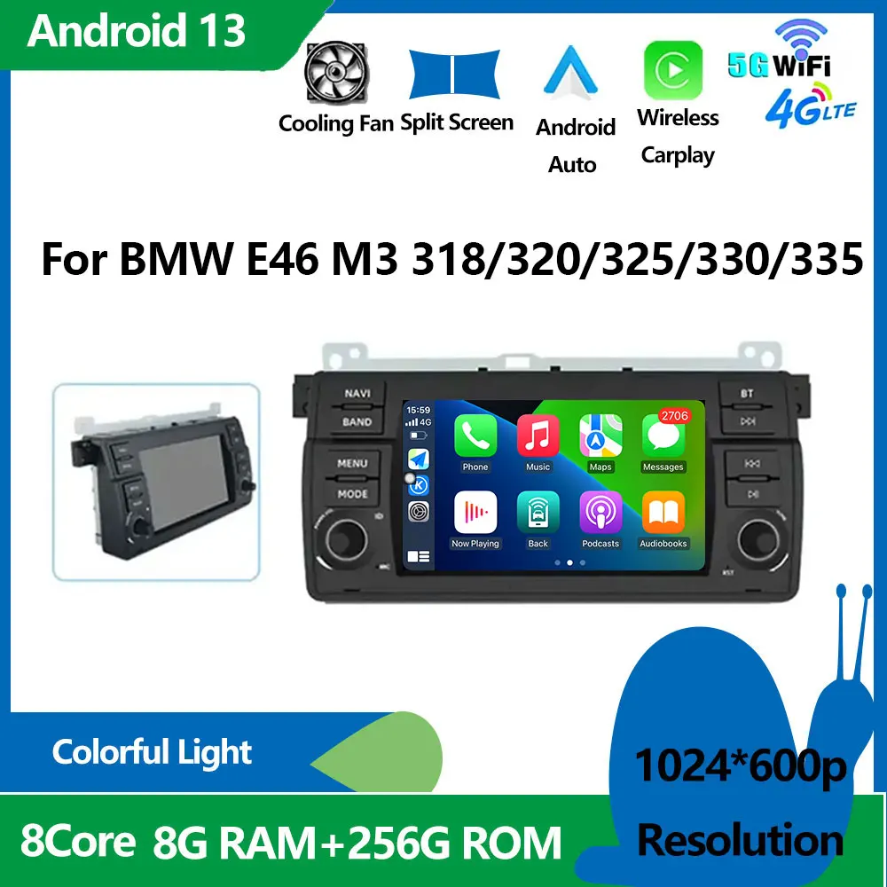 

Auto Android 13 Car Radio Multimedia GPS Video Player Wireless Carplay GPS Bluetooth For BMW E46 M3 318/320/325/330/335 No 2Din