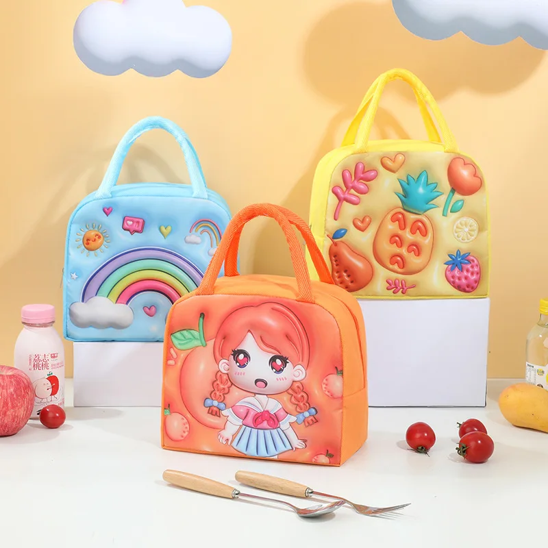 3D Cartoon Children's Lunch Bag Thermal Insulation Aluminum Foil Thick Waterproof Oxford Cloth Bento Bag Portable Tote Lunch Box 2
