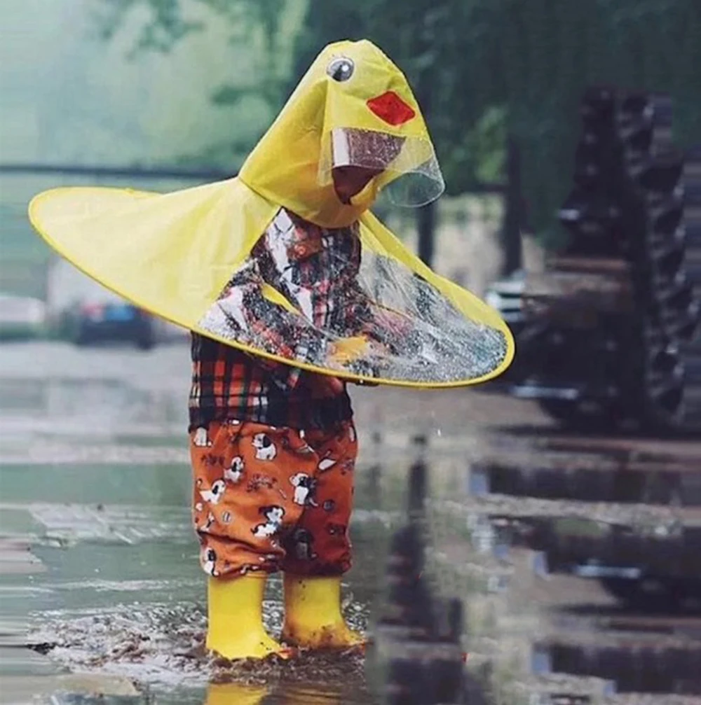 Creative Children's Yellow Duck UFO Raincoat Cute Rain Cover UFO Boys And Girls with Hat Raincoat Windproof Poncho Rain Gear