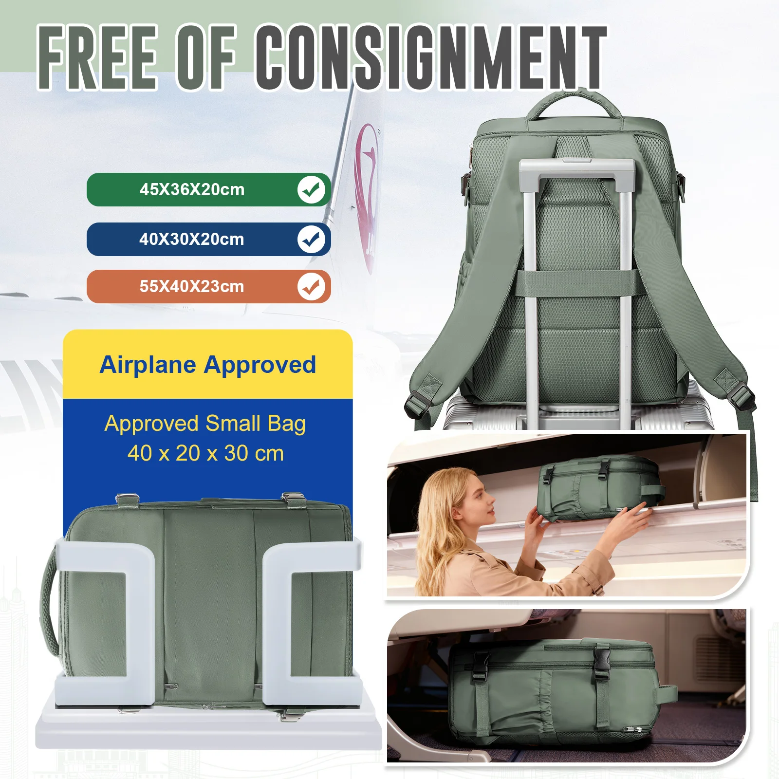 Able Carry Cabin Backpack for Ryanair 40x30x20 Travel Suitcases Backpack for Women Men, Vacuum Backpack Laptop Hand Luggage Bag