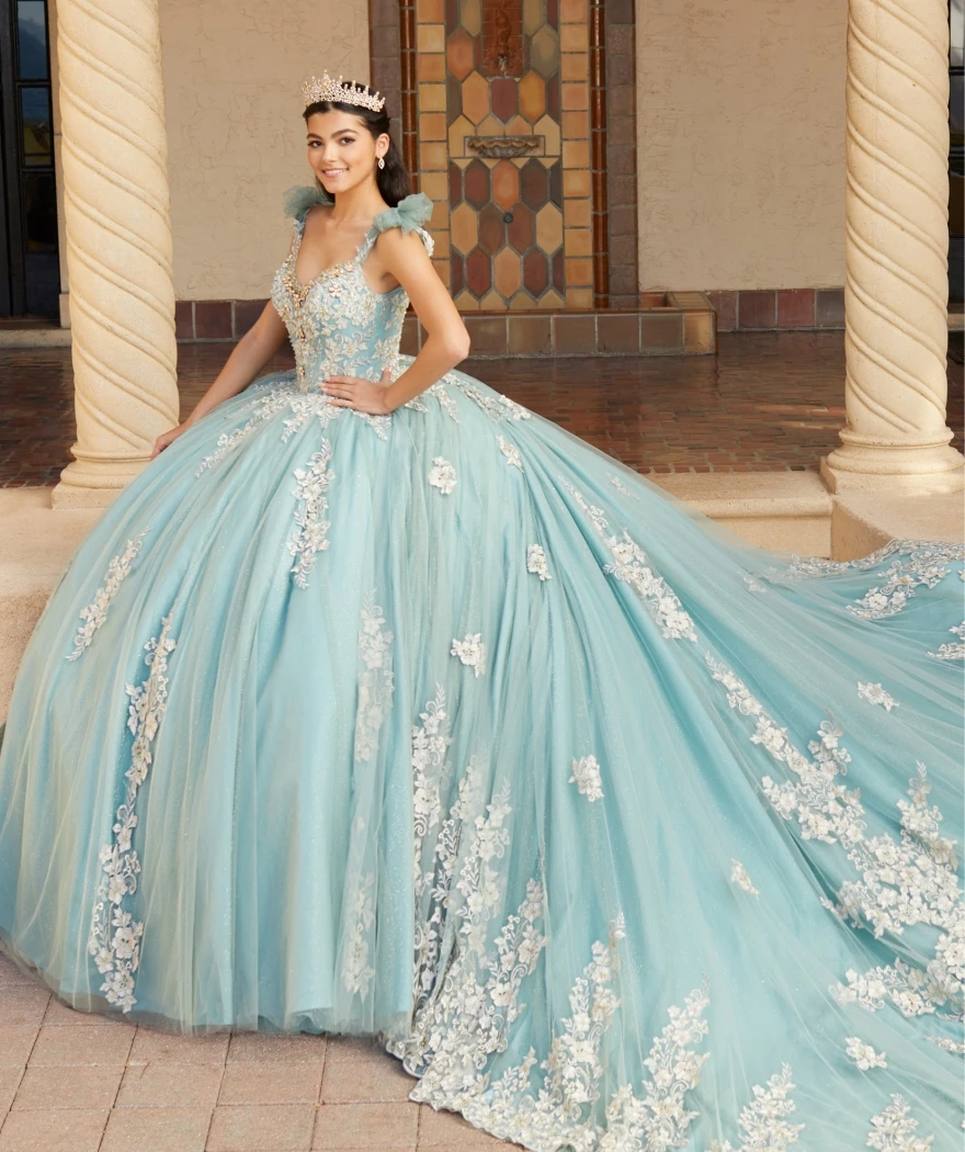 

Lorencia Mint Blue Ball Gown Quinceanera Dresses 2023 Lace Appliques Beading Sweet 15 16 Dress Vestido De 15 Quinceañeras YQD148