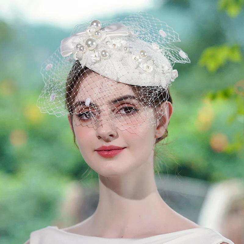 Hair Accessories Bridal Hair Accessories Fascinator Hats Luxury pearl bridal headwear handmade bridal headdress Fascinator wedding hair accessories photos medicine box hat party fedora
