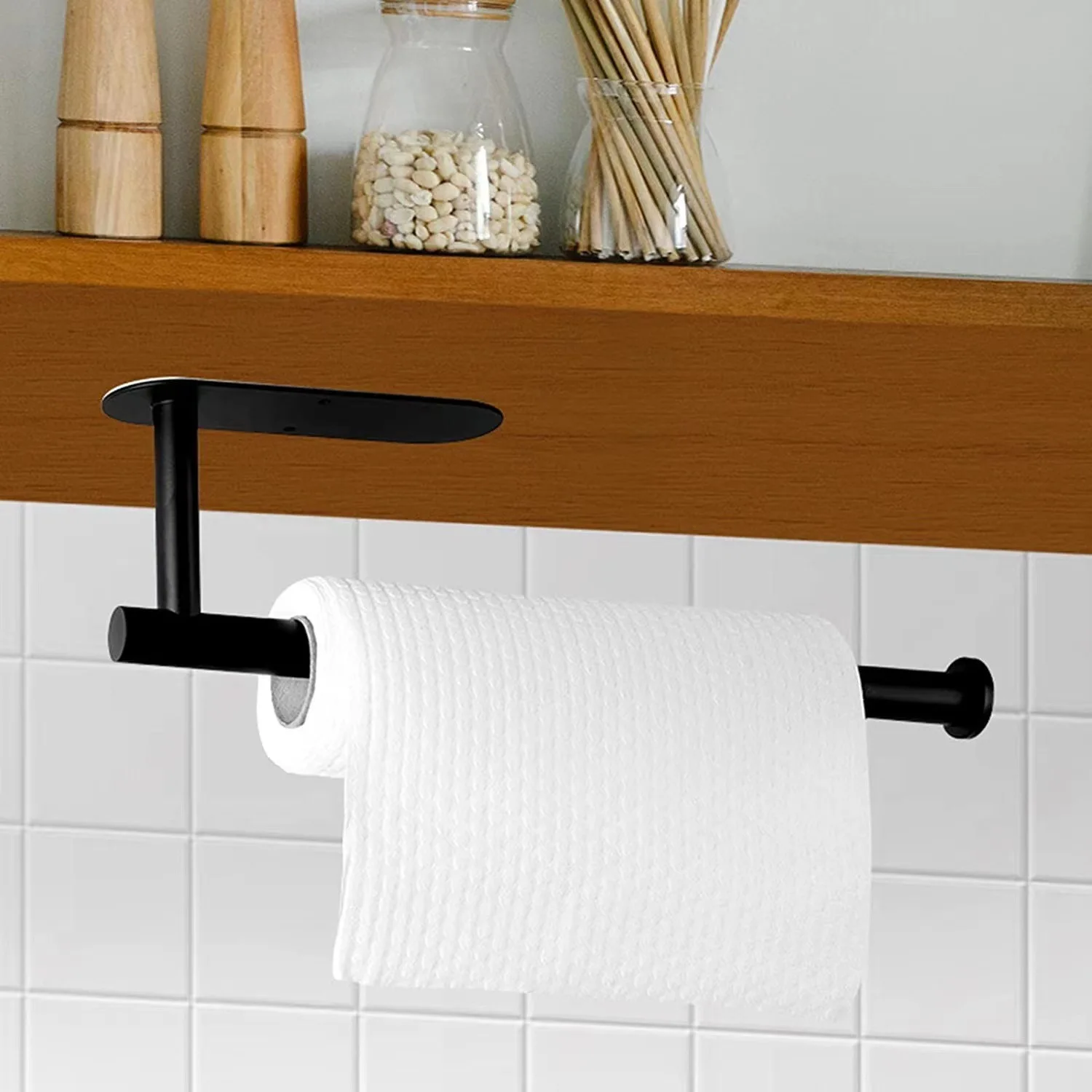 

YUEYI Kitchen Carbon Steel Paper Towel Holder No Punch Cabinet Paper Shelf HouseholdRoll PaperHanger Plastic WrapRagStorage Rack