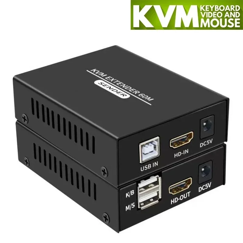 60M HDMI KVM Extender over Cat5/6 Ethernet Cable 1080P HDMI USB KVM RJ45 LAN Extender Support Keyboard Mouse For PC NVR Monitor hdmi extender