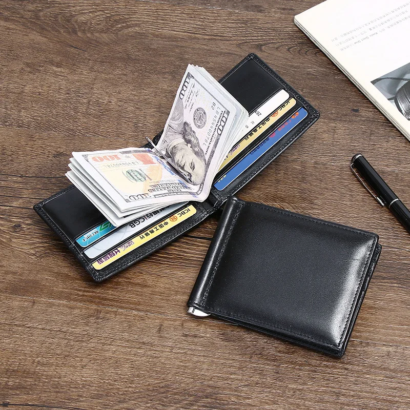 Genuine Leather Mens Wallet with Money Clip with Coin Pocket Billfold Cash Clip Leather Mens Money Clip Wallet 3