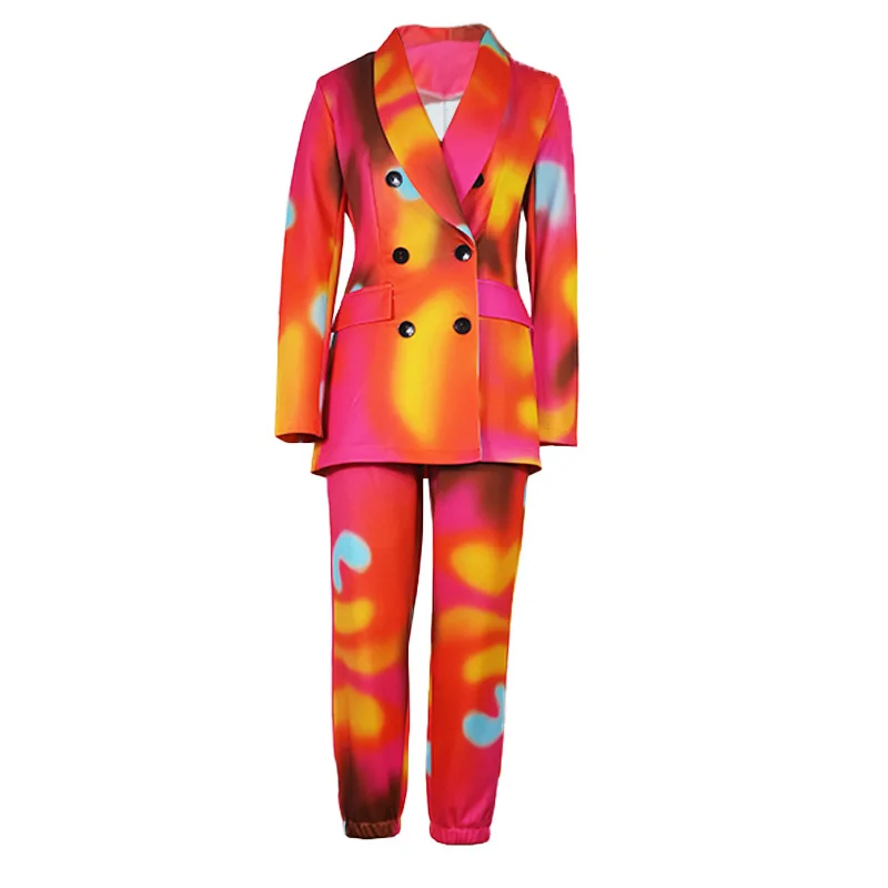 CM.YAYA Women Sets Pants Suit Tie Dye Print Full Sleeve