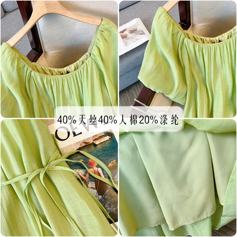 Plus Size 9XL 160kg Women Solid Dress Casual Loose Short Sleeve High Waist Dress Slash Neck Princess Kawaii Large Dresses