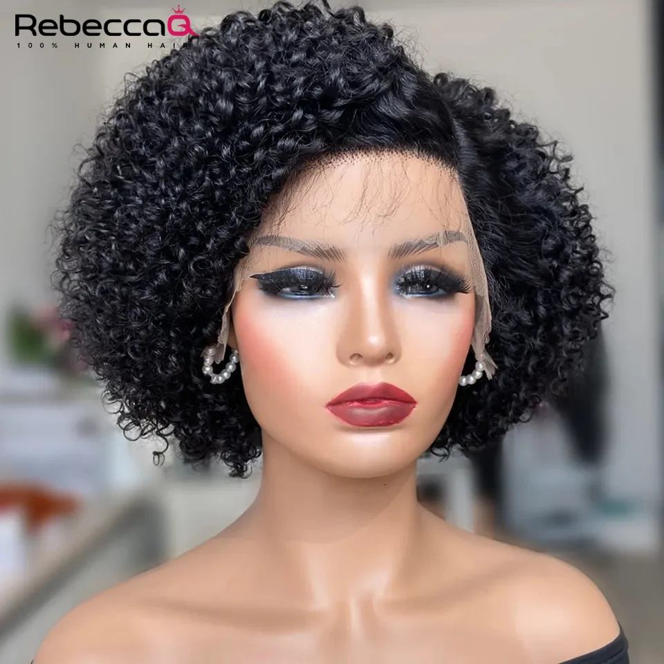 Short Pixie Curly Bob Lace Front Wig Deep Wave Human Hair Wig With Baby Hair Natural Curly Bob Wig Glueless Lace Wigs For Women