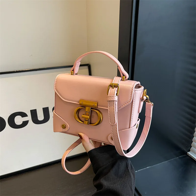 High-End Simple Hand-Carrying Women's 2024 New Solid Color Retro Fashion Small Square Special-Interest Design Messenger Bag