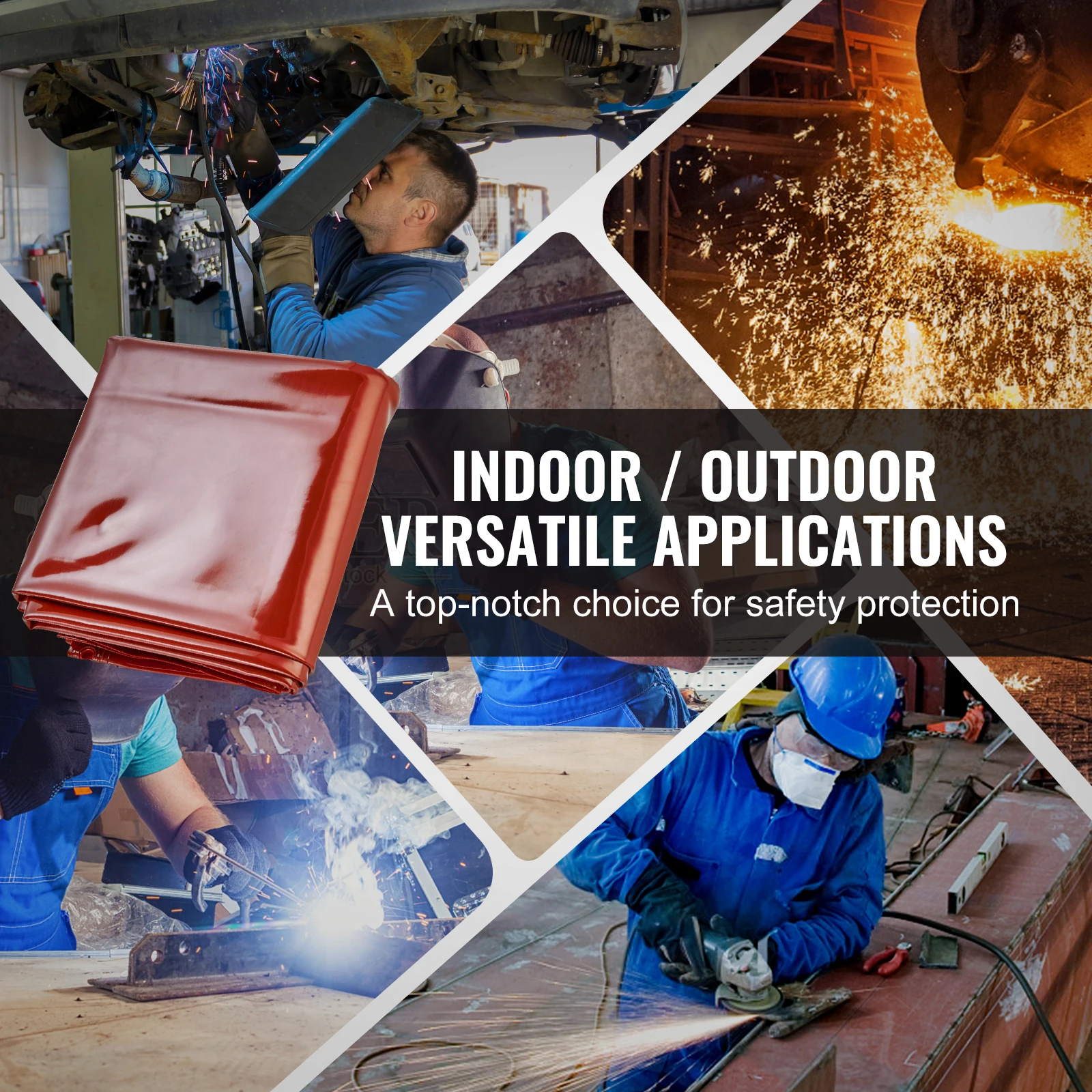 VEVOR Welding Screen with Frame 6' x 8' Flame-Resistant Vinyl 3 Panel Welding Curtain Screens 12 Swivel Wheels for Workshop