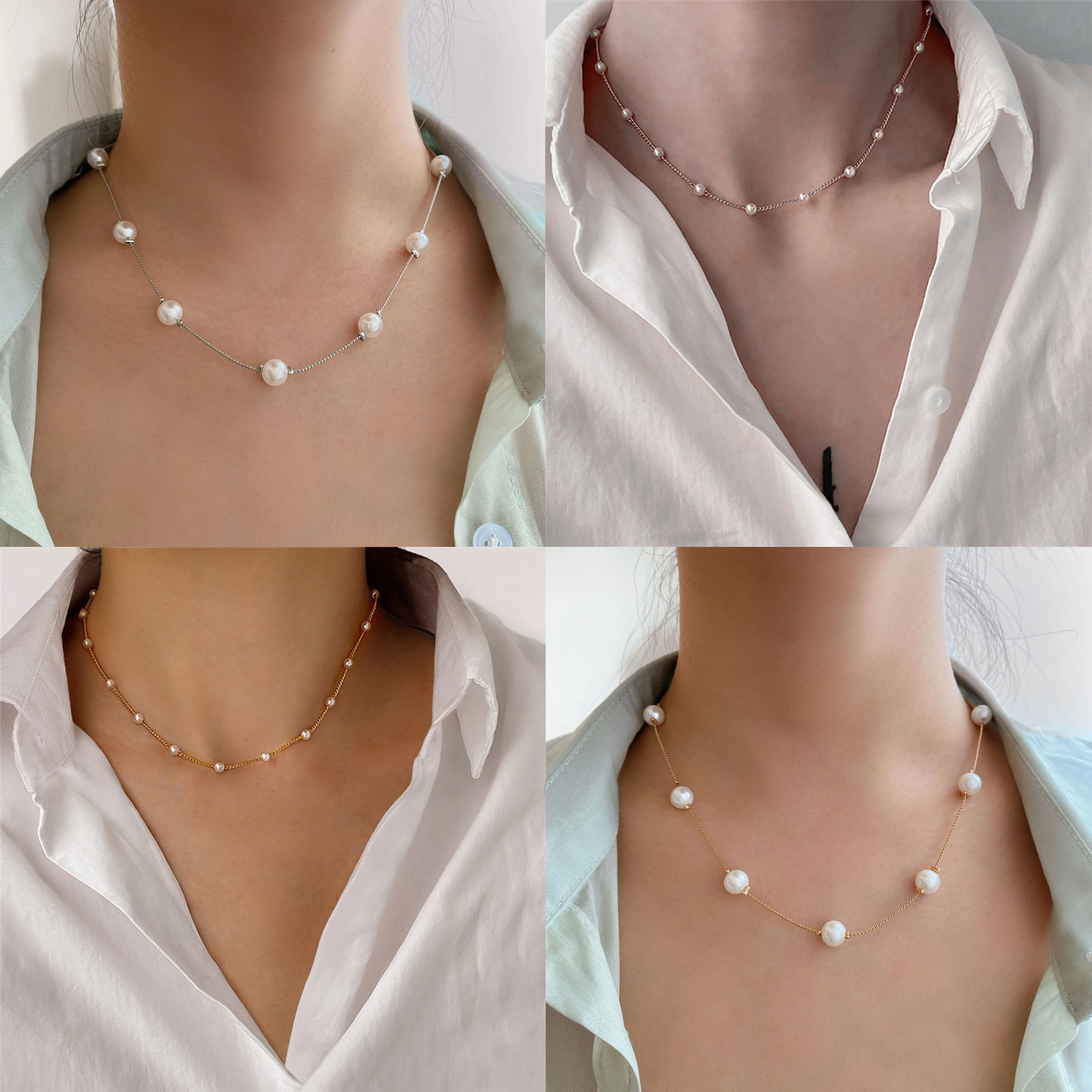 New Trendy Fashion Gold Color Alloy Cute Elegant Pearls Butterfly Pink White Pendant Necklace for Women Fashion Jewelry Dropship