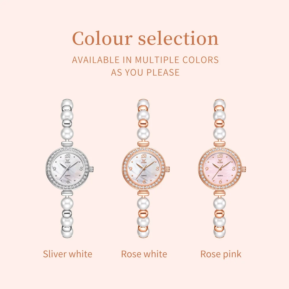 OLEVS 5640 Top Woman Watch Elegant Luxury Pearl Bracelet Quartz Wristwatches Diamond Bezel Waterproof Ladies Dress Watches Gifts