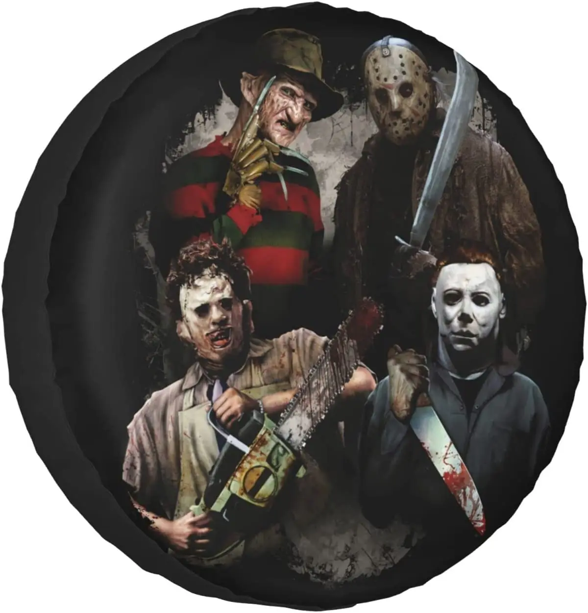 

Halloween Spare Tire Cover Horror Movie Tire Covers for Rv Travel Trailer Cars SUV Truck Camper 14 Inch Wheel Covers