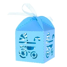 

Cute Gift Boxes Packaging Cookie Candy Wrapping for Baby Shower Birthday Party Children's Holiday Laser Stroller Box with Ribbon