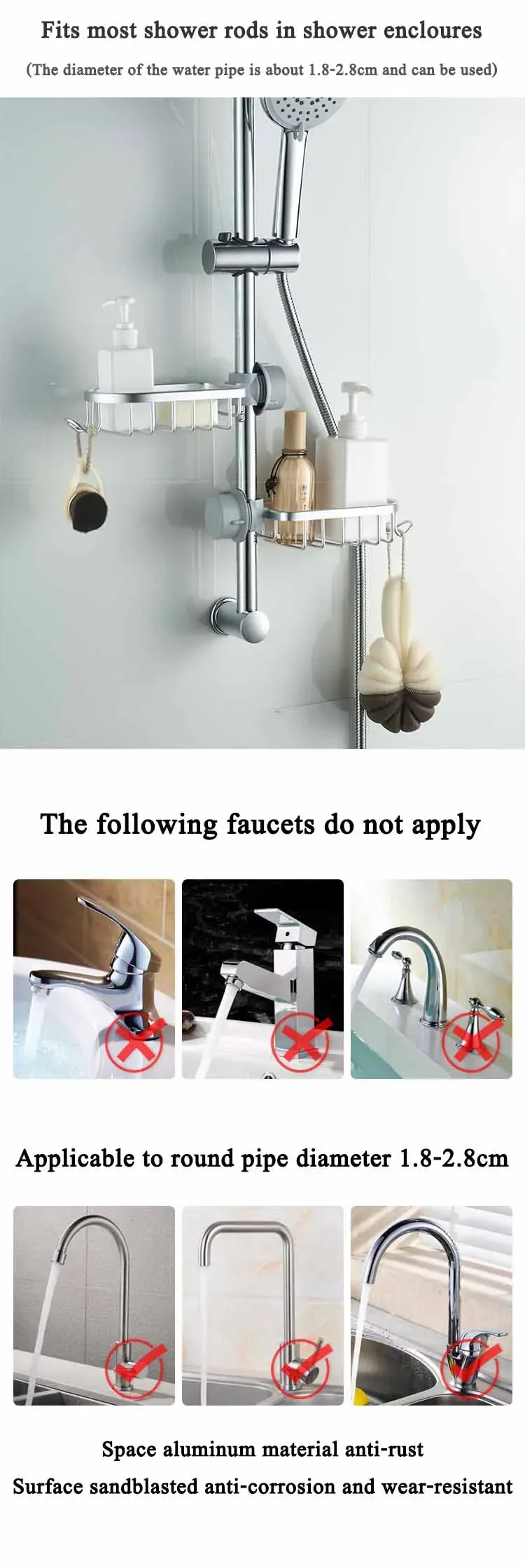 Close-up of durable faucet rack with soap holder and hooks in bathroom