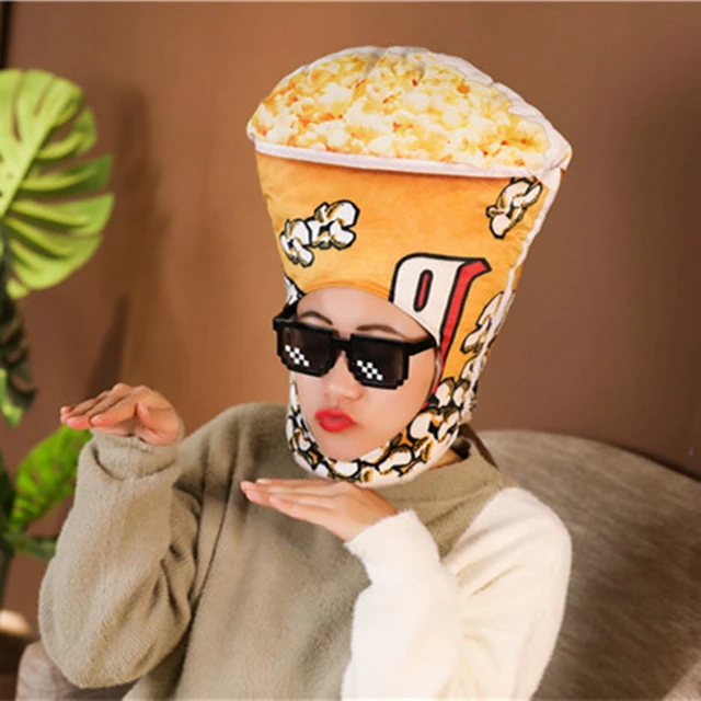 Gorro de felpa con forma de palomitas de maíz para adultos y niños, disfraz  divertido de comida para Cosplay, vestido de carnaval - AliExpress