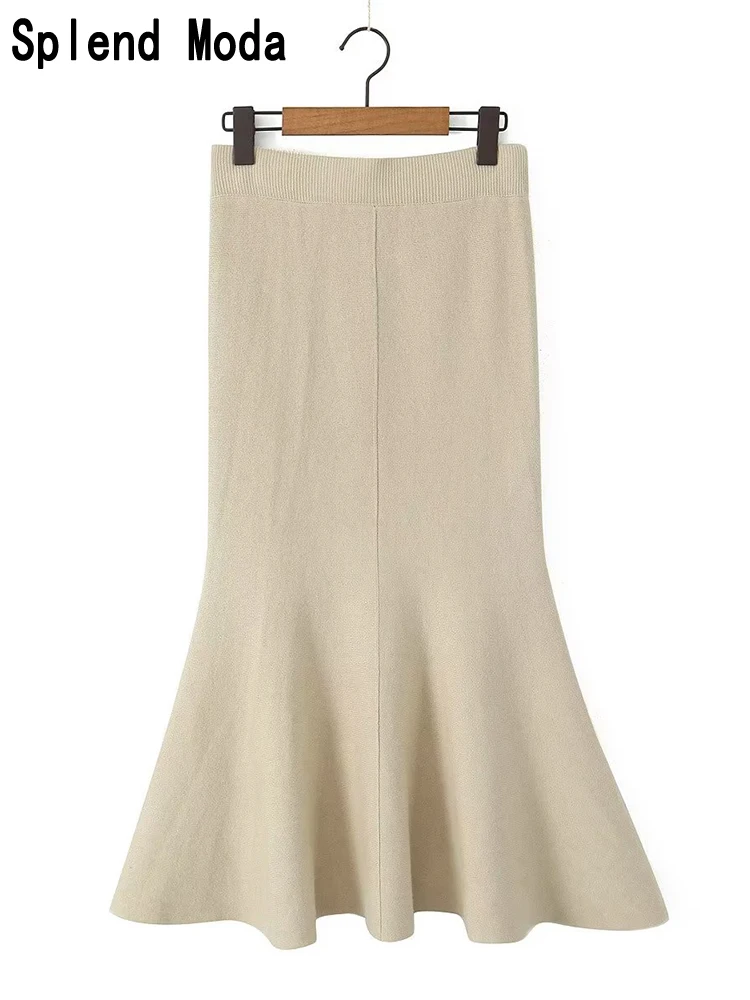 

2023 Women Autumn New Fashion Office Lady Style Solid Elastic Knitted Midi Skirt Vintage Slim High Eaist Chic Sexy Skirts TRAF