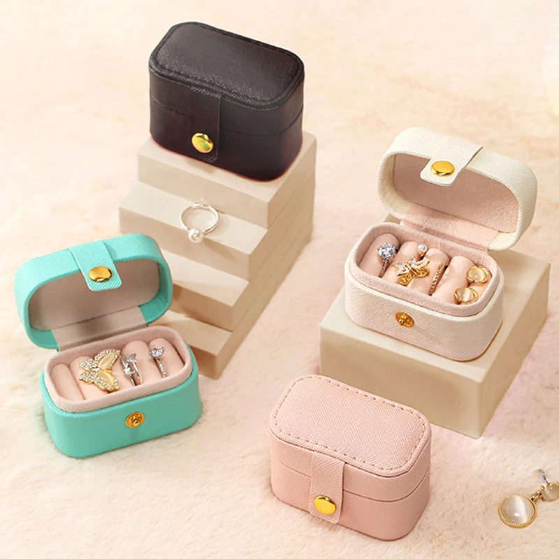 

Mini Ring Showcase Women Travel Earring Jewelry Portable Studs Small Organizer Display Simple Case Leather Holder Package Box
