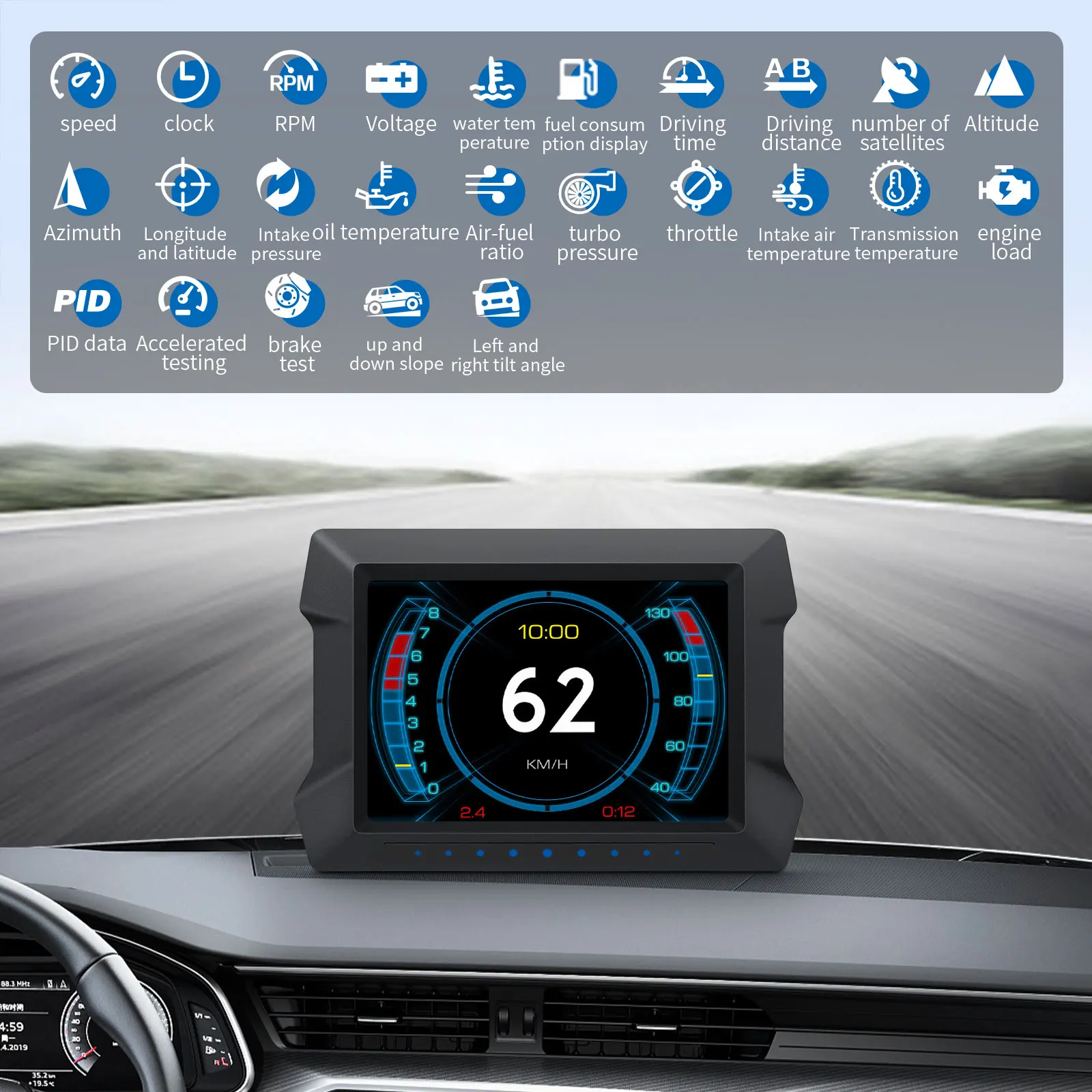   ÷ OBD2 GPS  ý ȭ LCD ȭ HUD ڵ  ڵ  , Gps ӵ, 2023