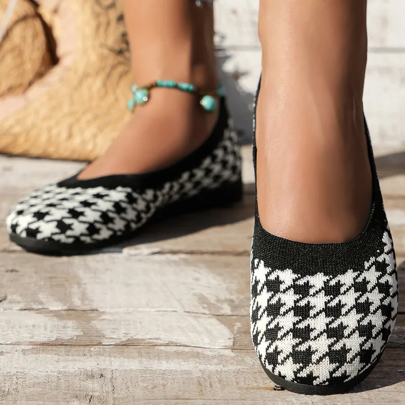 Larger Size 42 Flats Women Dressy Comfortable Knit Ballet Flat Shoes Casual Shoes Walking Flats Round Toe Office Shoes Moccasins