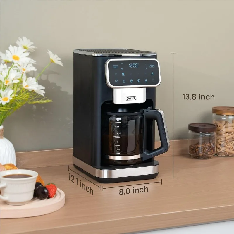 12 Cup Programmable Drip Coffee Maker with Touch Screen,Auto Shut-Off, 4-Hour Keep Warm Plate, Anti-Drip System,Permanent Filter 6