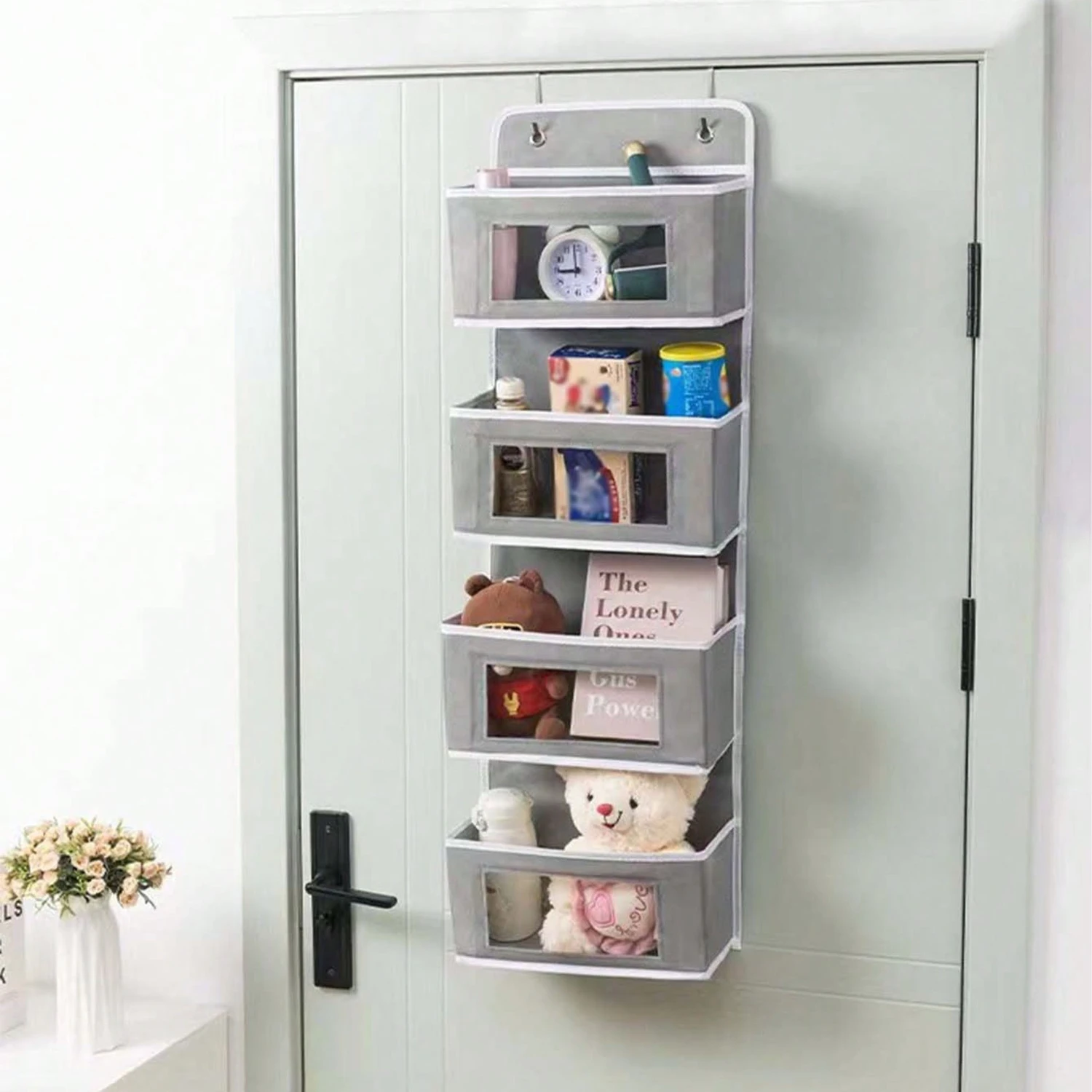 1pc 4-Compartment Over-the-Door Hanging Organizer, Foldable Fabric Caddy-Ideal for Dorm, Bedroom, Kitchen, Closet, Bathroom -