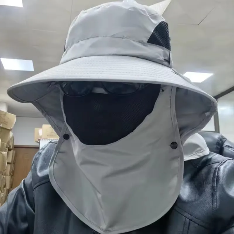 UPF50+ Fishing hat Sun shading large eaves mountain climbing mask mesh breathable outdoor UV protection detachable full face sun hat sun protection hat fisherman hat uv protection head mask