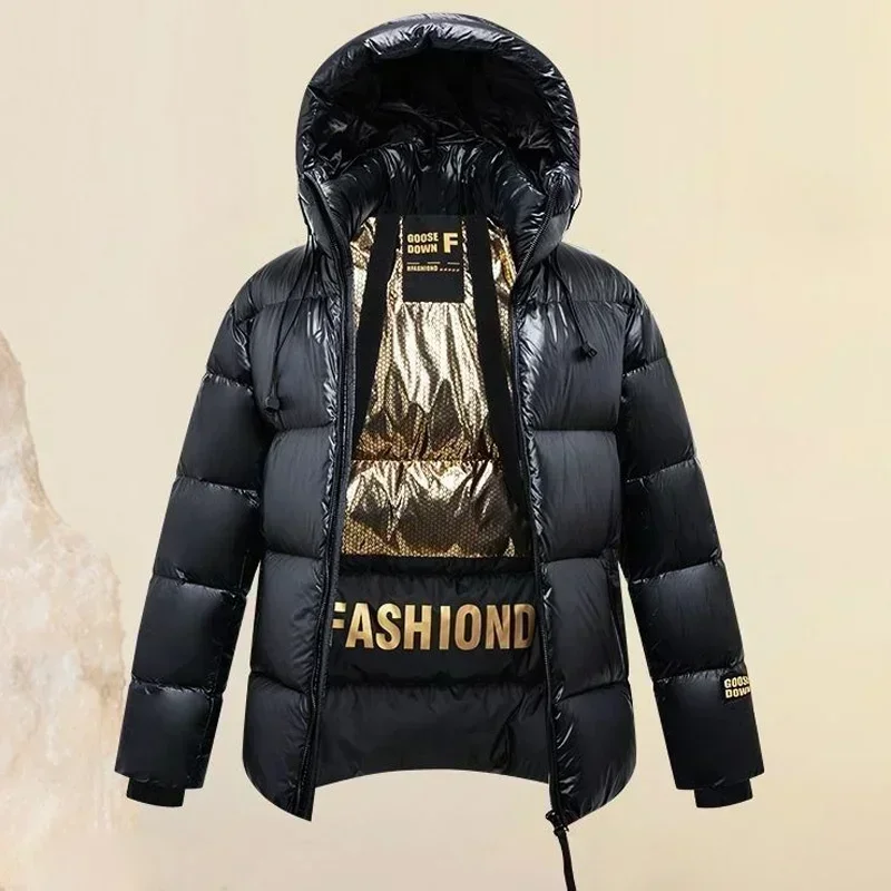White Goose Down Jacket Black Gold Design Fashion Versatile Winter