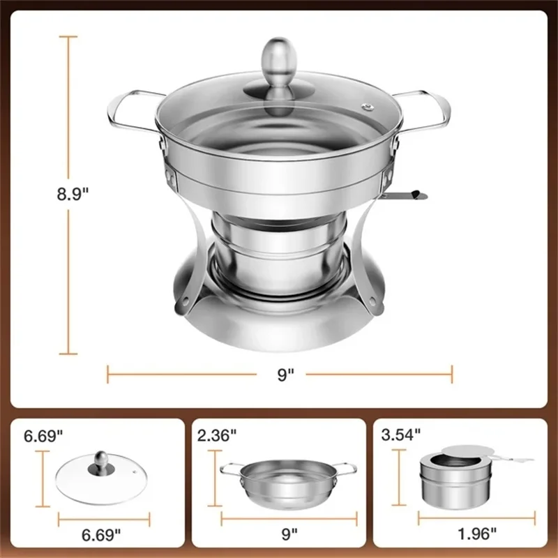 Stainless Steel Mini Round Chafing Dishes Set for Hot Pot and Buffet