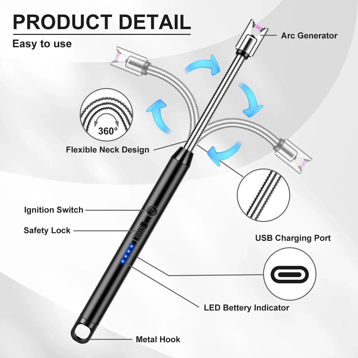 Home Kitchen Gas Stove Candles Outdoor BBQ Igniter, Rechargeable USB Windproof Lighter Smoking Accessories, Lighters Smoking 3