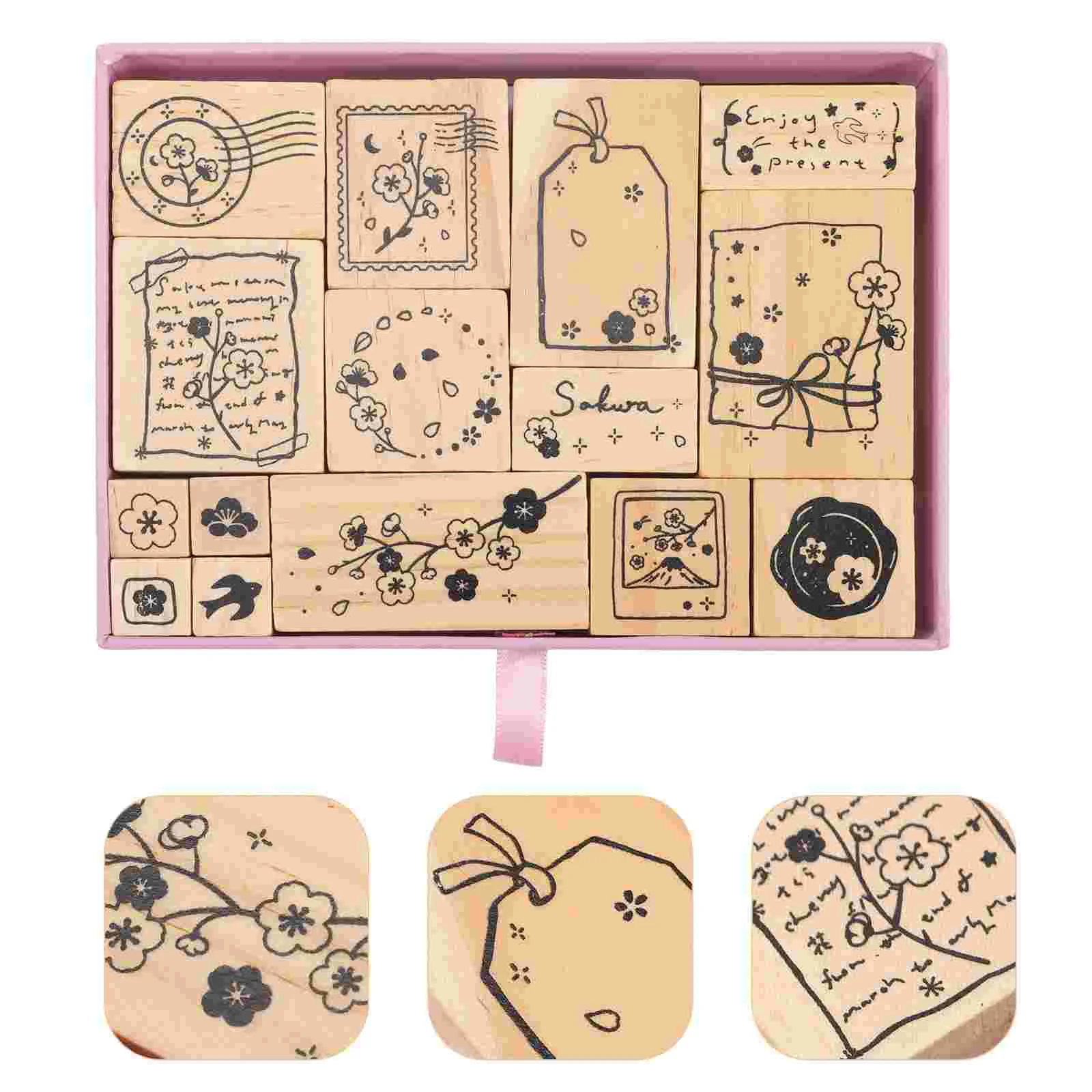 

Hand Stamp Stamps for Scrapbook Wooden Decorative Vintage Flower Crafts Kids