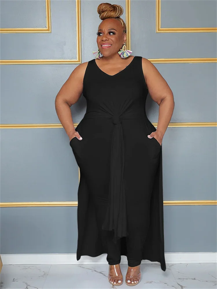 Wmstar Plus Size Women Clothing Dress and Pants Sets Long Top and Leggings Pockets Solid Two Piece Sets Wholesale Dropshopping