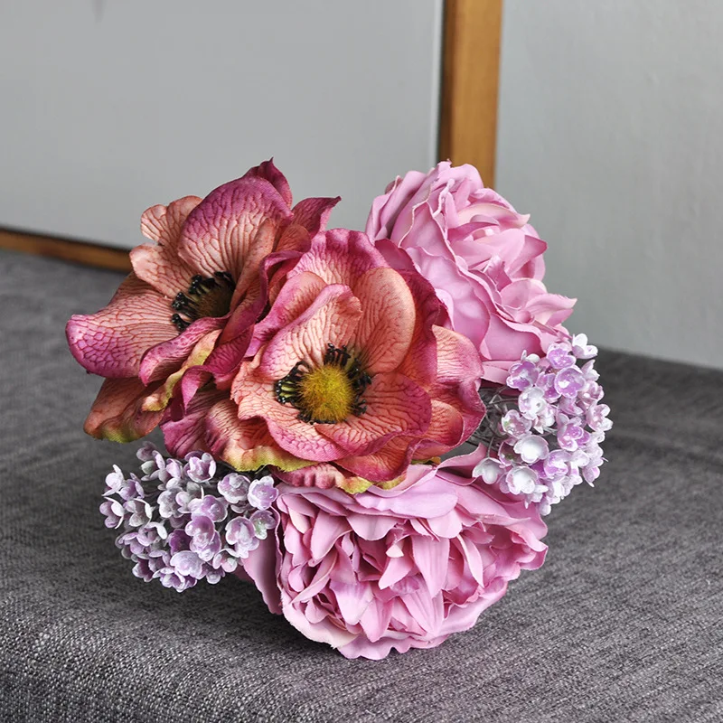 Nordic Fragrant Mountain Peony Bouquet Simulation Flower Fresh Hand Holding Fake Flowers Simple Wedding Bride Hand Tie Anemone