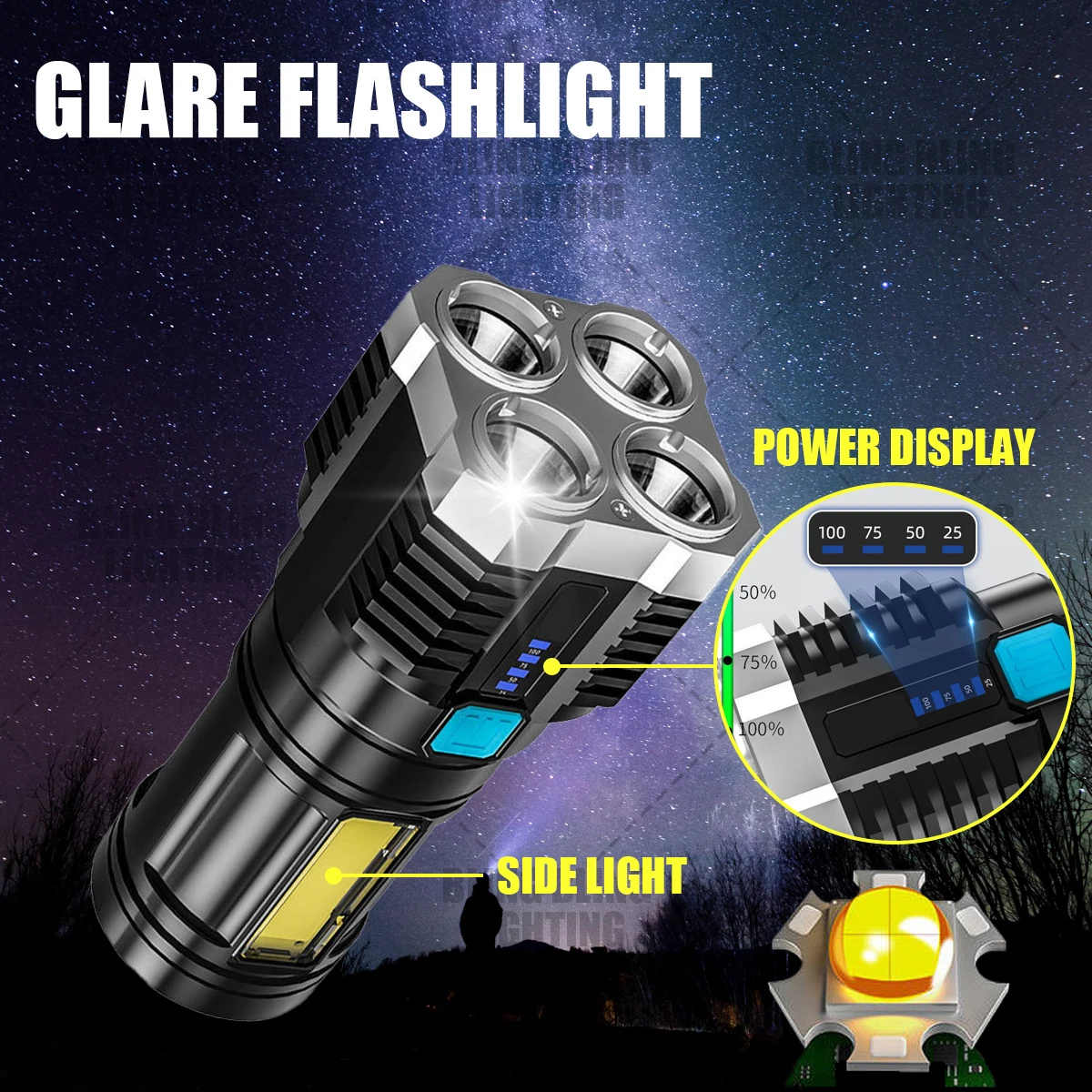 High Power LED Flashlights Camping Torch With 4 Lamp Beads And COB Side  Light Rechargeable Portable Hand Lantern 4 Lighting Mode - AliExpress